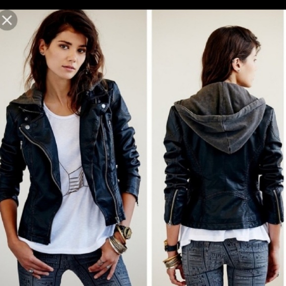 Free People Jackets & Blazers - Free People faux leather moto jacket with hood 4